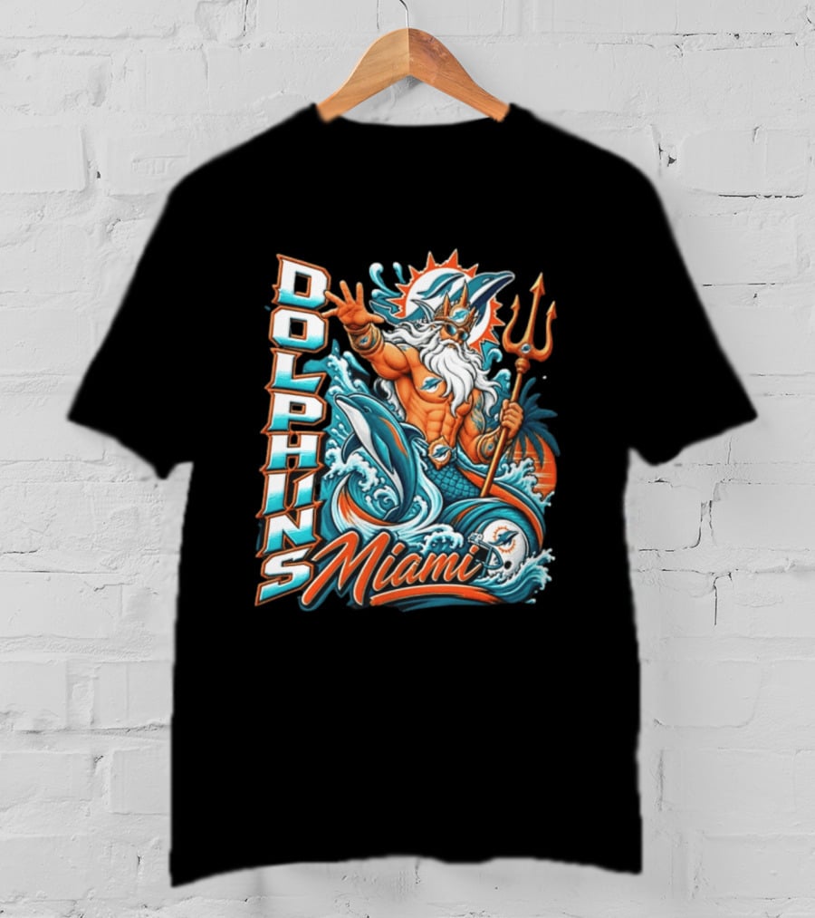 Miami Dolphins King Triton Ocean Waves Trident Dolphins T-Shirt