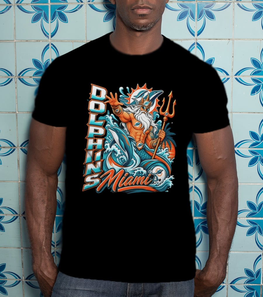 Miami Dolphins King Triton Ocean Waves Trident Dolphins T-Shirt