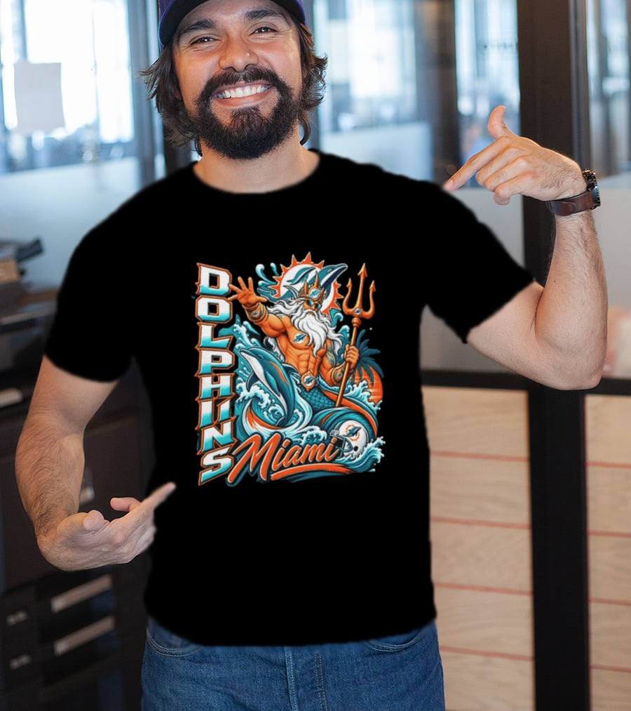 Miami Dolphins King Triton Ocean Waves Trident Dolphins T-Shirt