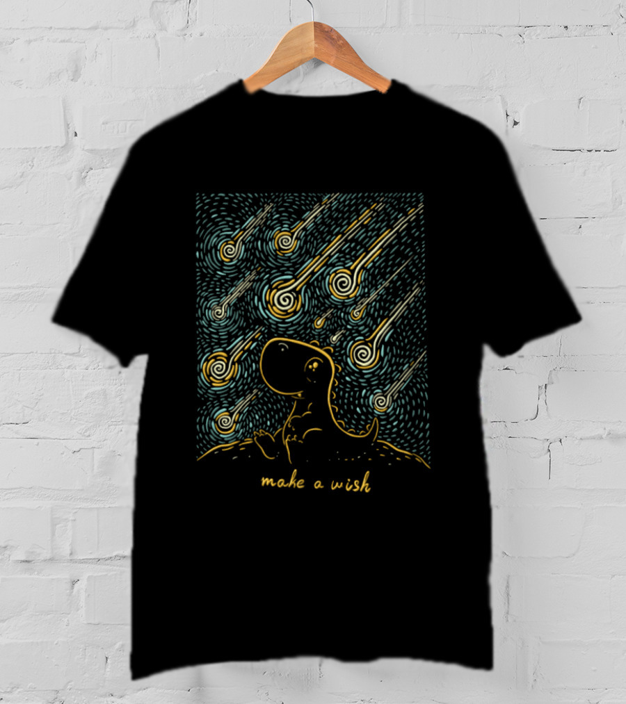 Make A Wish Dinosaurs Starry Night Falling Stars T-Shirt