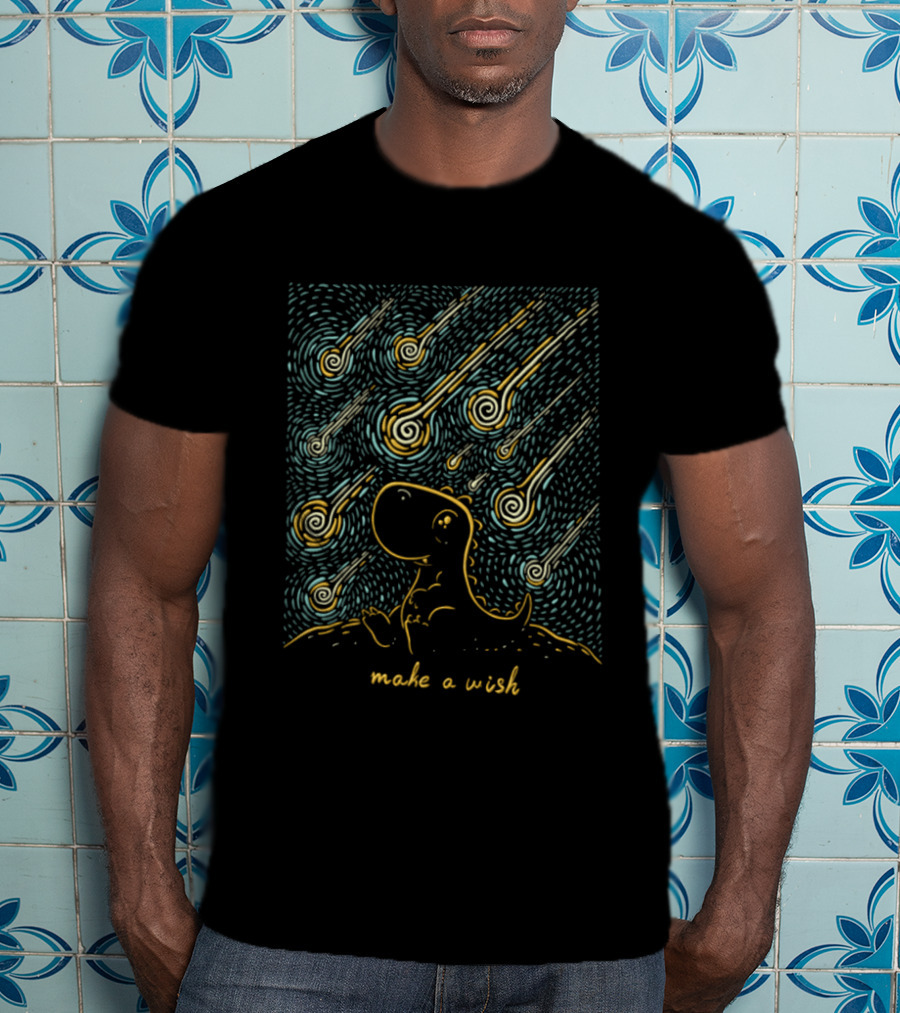 Make A Wish Dinosaurs Starry Night Falling Stars T-Shirt