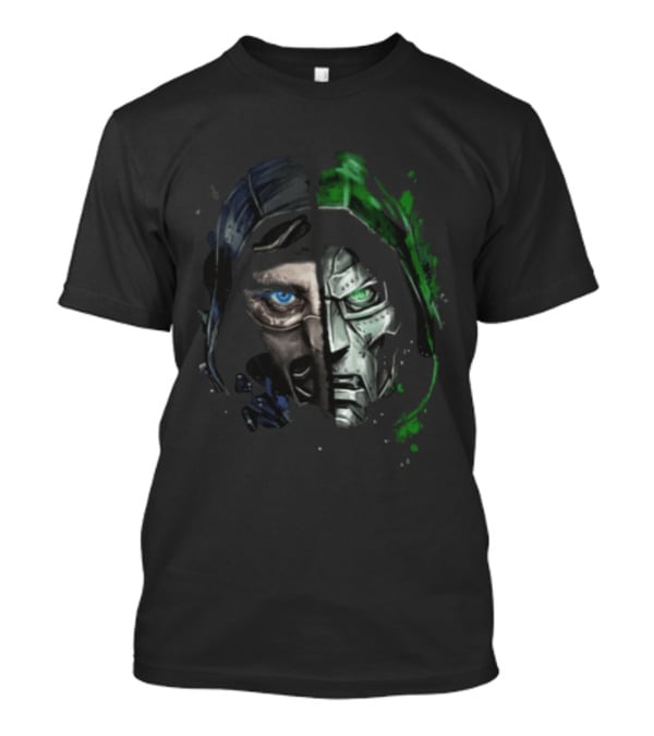 Doctor Doom Sub Zero Split Face Hooded Mask Paint Splatter T-Shirt