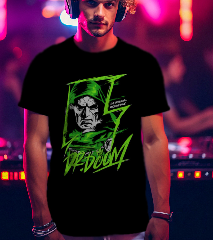 Masked Rebellion Dr Doom Comic Style Green T-Shirt