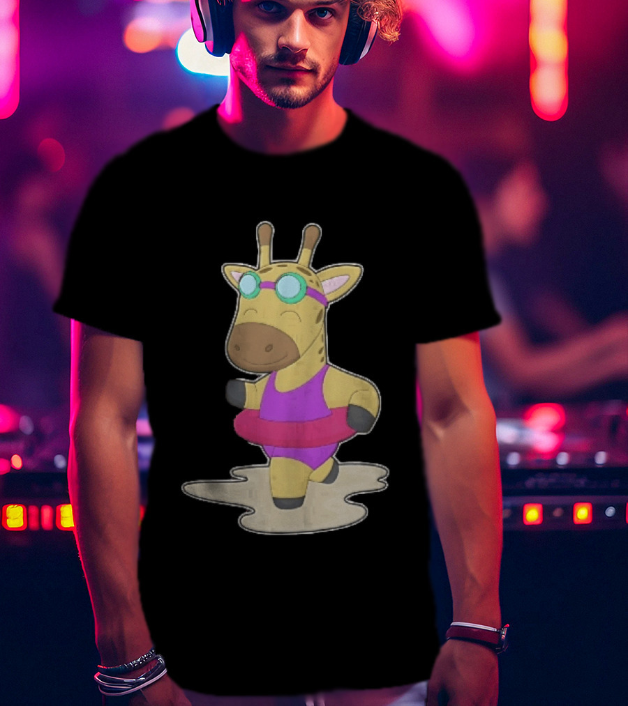 Giraffe Wearing Pink Swimsuit And Goggles With Inflatable Float Summer Fun T-Shirt