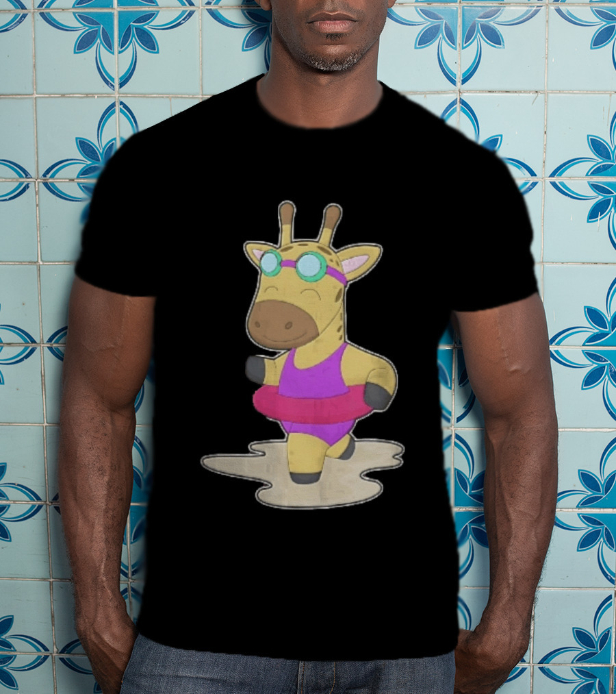 Giraffe Wearing Pink Swimsuit And Goggles With Inflatable Float Summer Fun T-Shirt