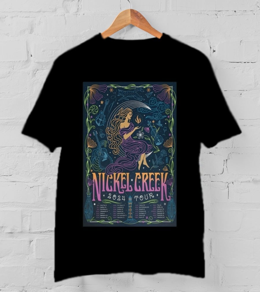 Nickel Creek 2024 Tour Mermaid And Musical Instruments T-Shirt