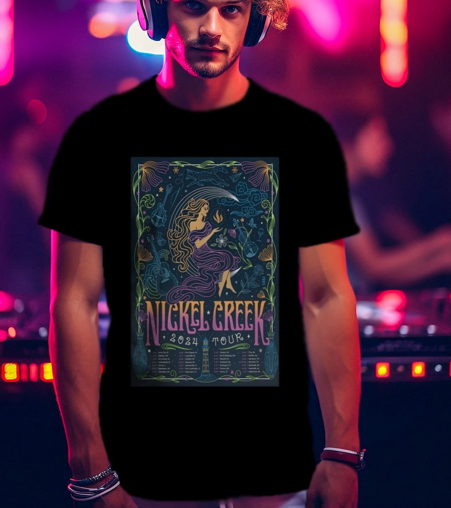 Nickel Creek 2024 Tour Mermaid And Musical Instruments T-Shirt