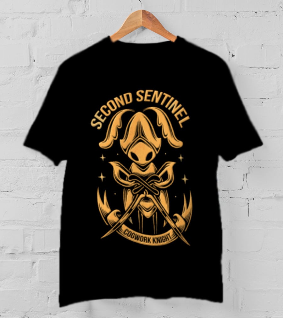 Second Sentinel Cogwork Knight Horned Insect Warrior Crossed Swords T-Shirt