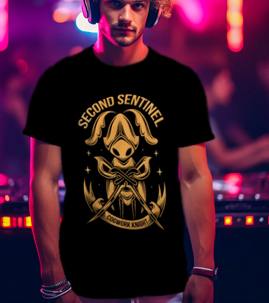Second Sentinel Cogwork Knight Horned Insect Warrior Crossed Swords T-Shirt