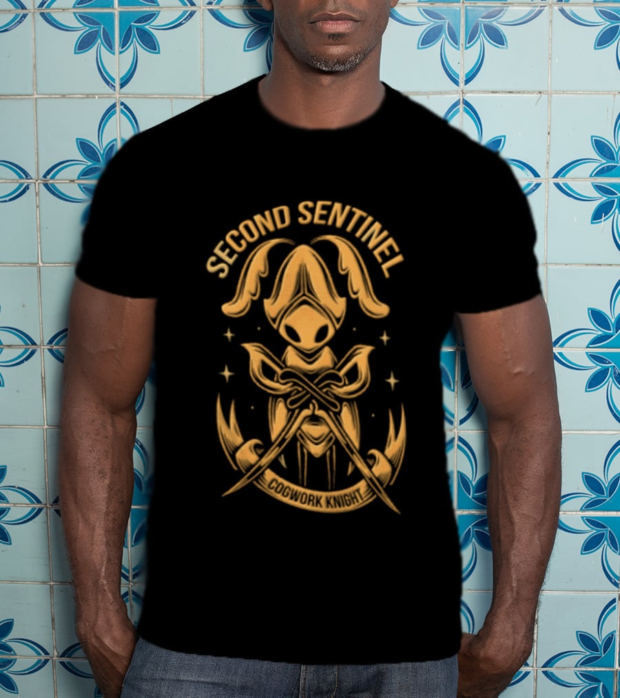 Second Sentinel Cogwork Knight Horned Insect Warrior Crossed Swords T-Shirt