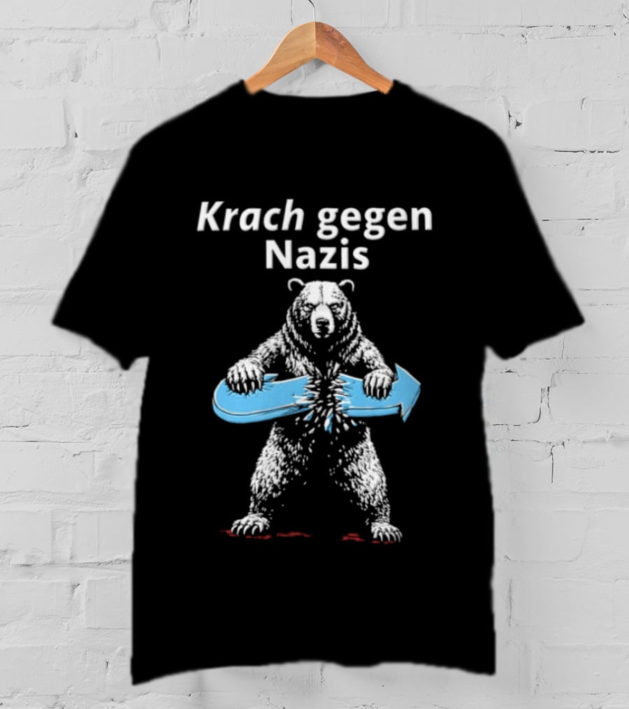 Krach Gegen Nazis Bear Breaking Blue Arrow T-Shirt