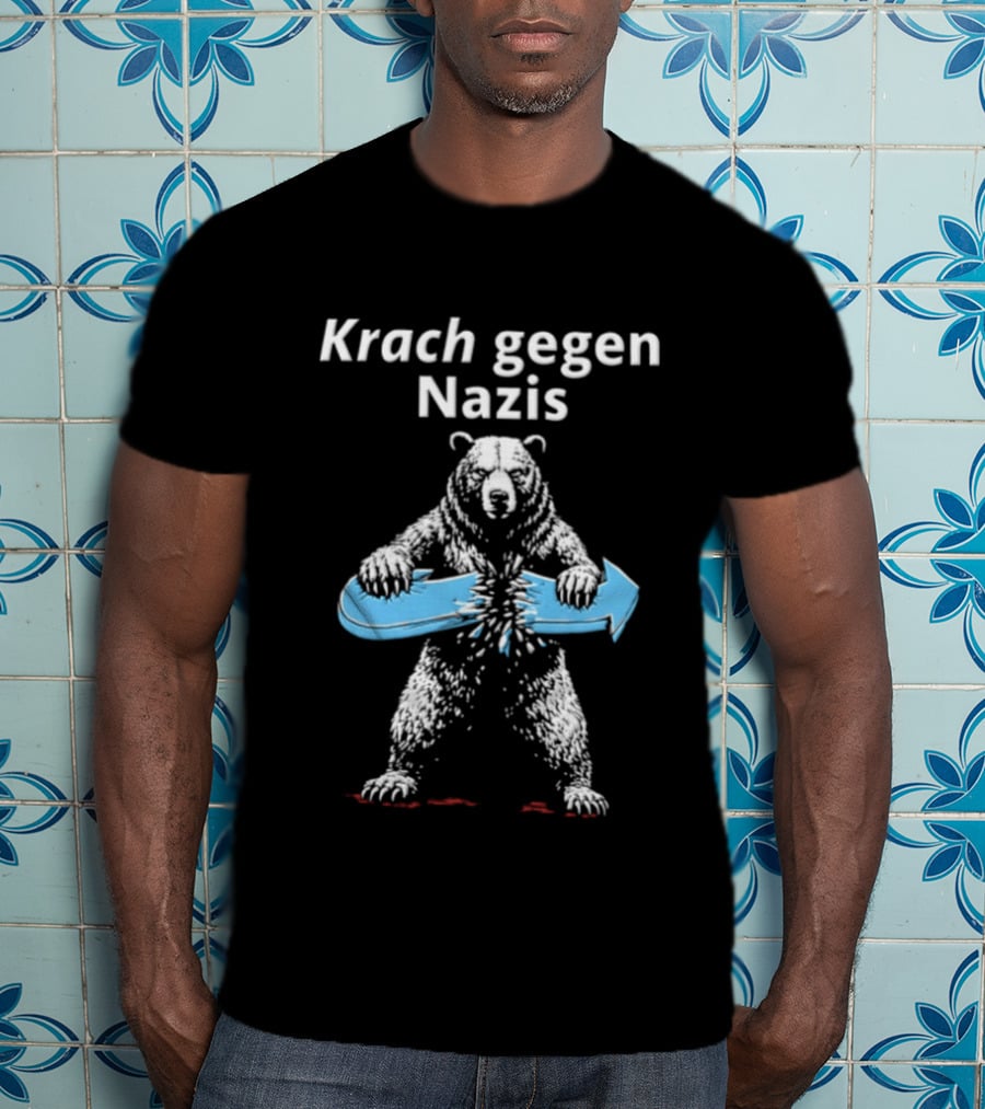 Krach Gegen Nazis Bear Breaking Blue Arrow T-Shirt