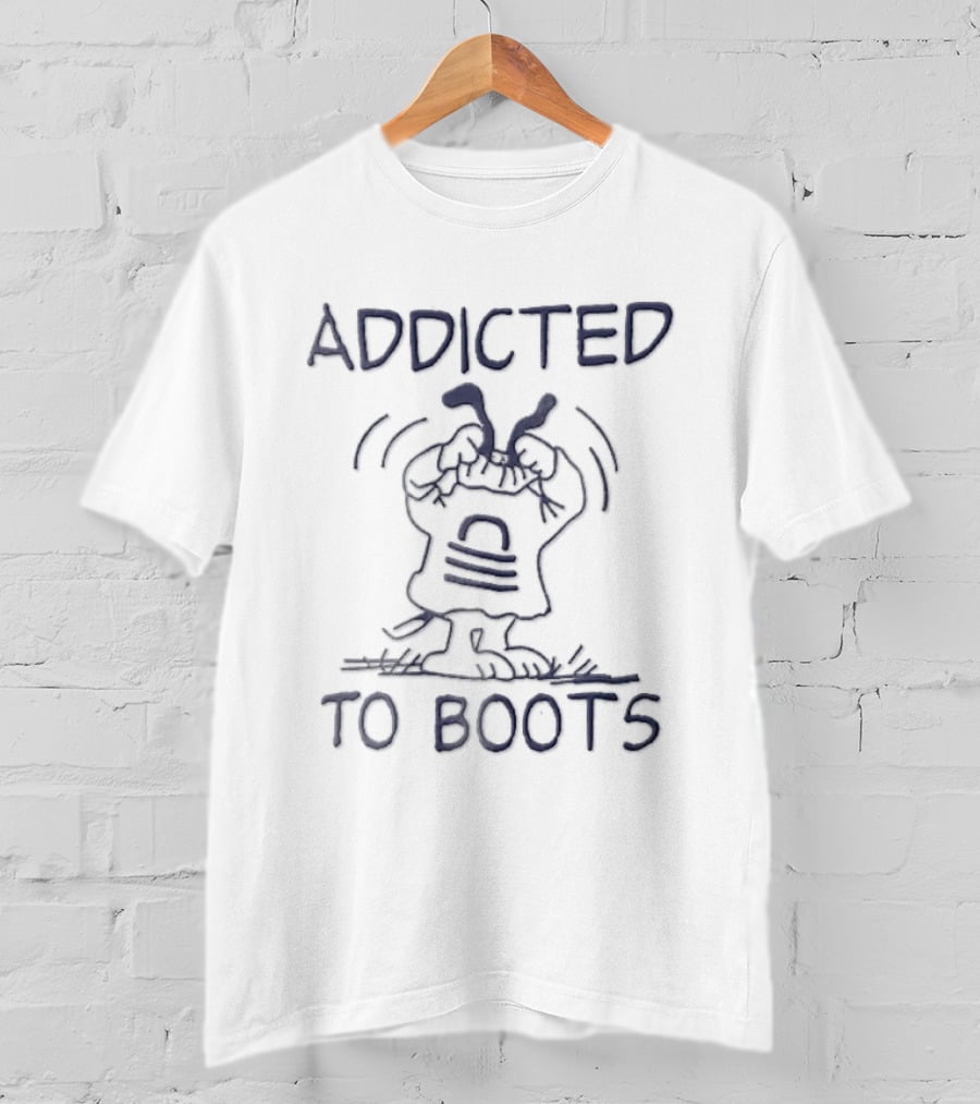 Addicted To Boots Snoopy Cartoon Line Pulling Over Head Peanuts T-Shirt