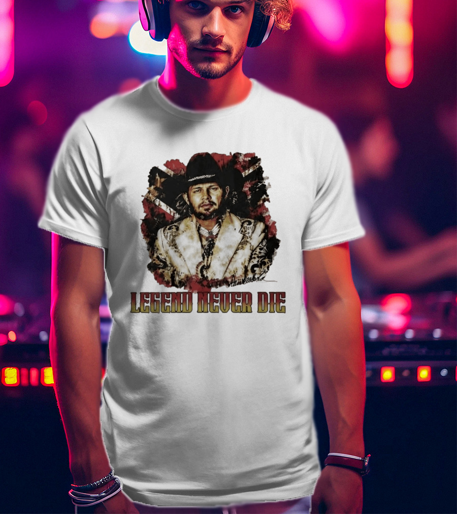 Hank Williams Jr. Legend Never Die Country Music Rebel Flag Cowboy Hat T-Shirt