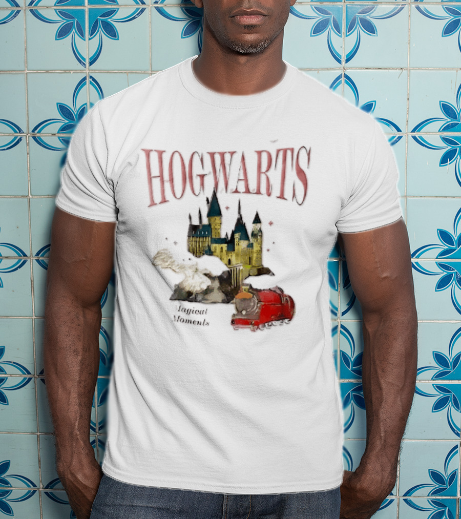 Hogwarts Castle Red Express Steam Train Magical Moments Hedwig Snowy Owl Watercolor T-Shirt
