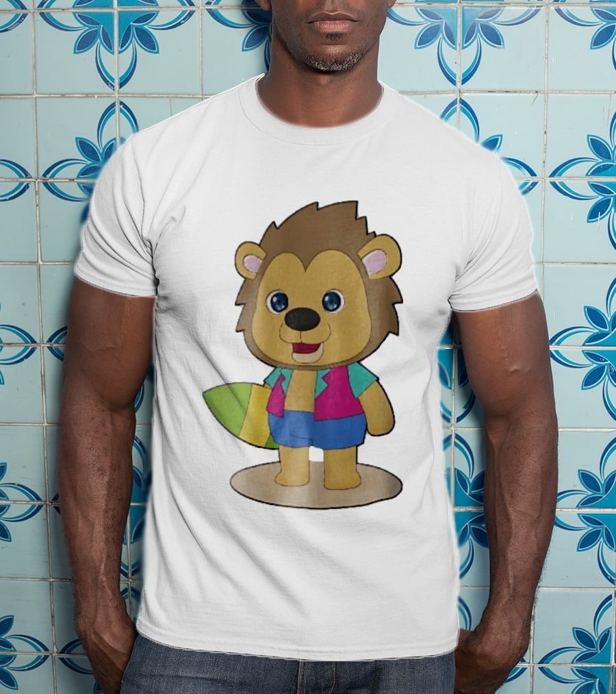 Lion Summer Surfing Adventure Cartoon T-Shirt