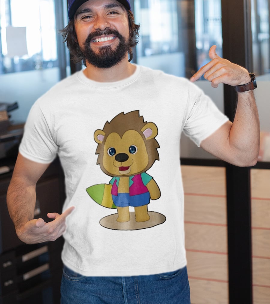 Lion Summer Surfing Adventure Cartoon T-Shirt