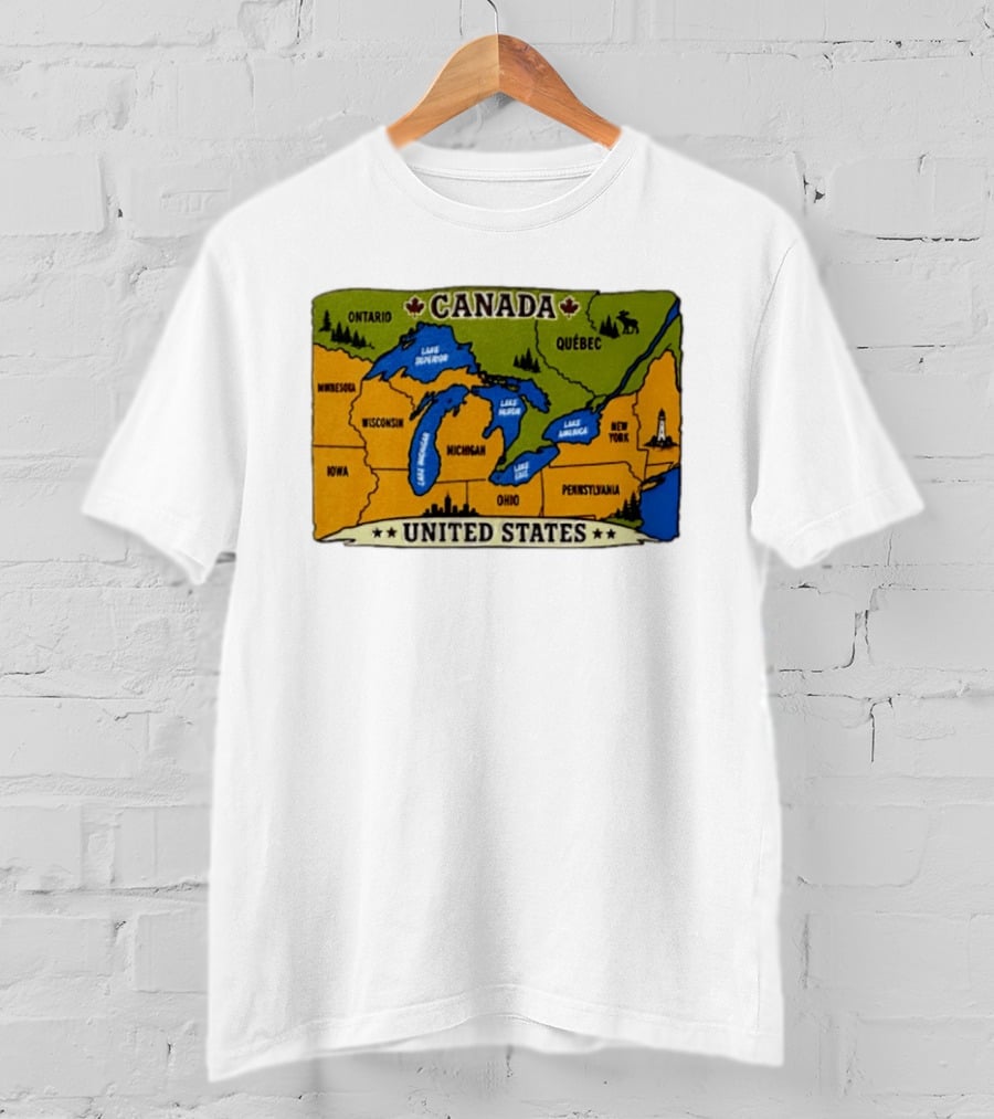 Map Of The Great Lakes Region Canada United States Ontario Québec Michigan Wisconsin New York Pennsylvania Minnesota Iowa T-Shirt