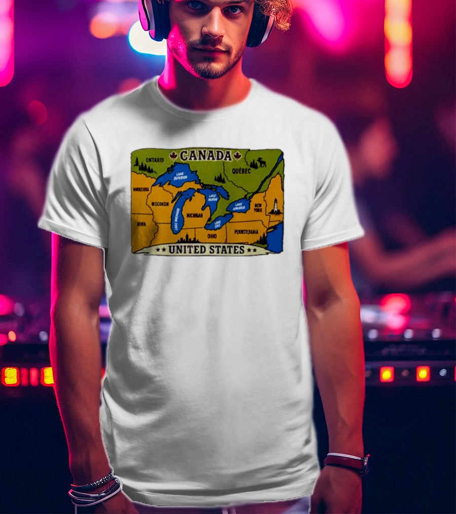 Map Of The Great Lakes Region Canada United States Ontario Québec Michigan Wisconsin New York Pennsylvania Minnesota Iowa T-Shirt