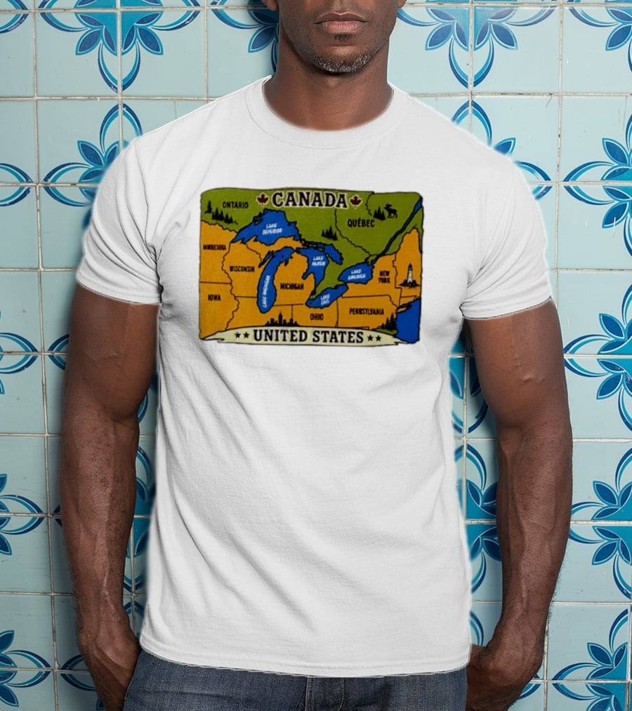 Map Of The Great Lakes Region Canada United States Ontario Québec Michigan Wisconsin New York Pennsylvania Minnesota Iowa T-Shirt