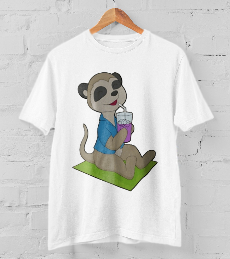 Meerkat Relaxing With Tropical Drink On Beach Towel Summer Fun T-Shirt