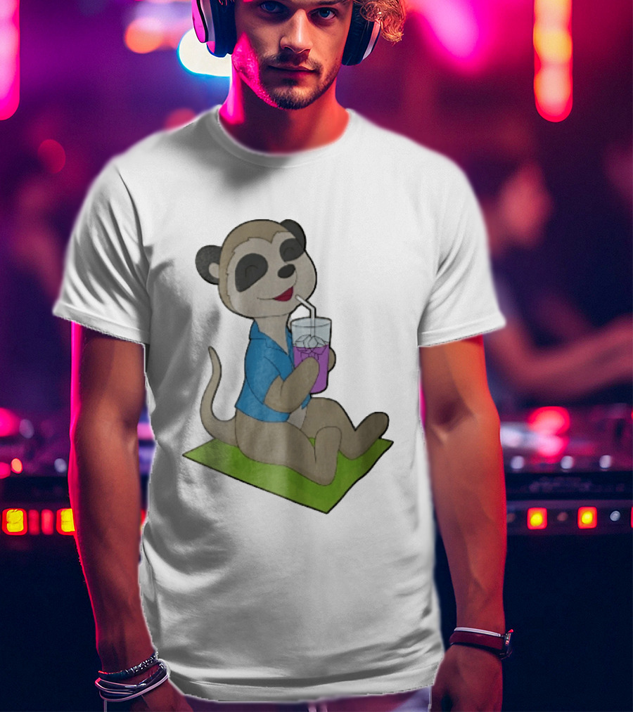 Meerkat Relaxing With Tropical Drink On Beach Towel Summer Fun T-Shirt