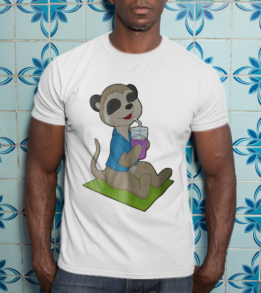 Meerkat Relaxing With Tropical Drink On Beach Towel Summer Fun T-Shirt