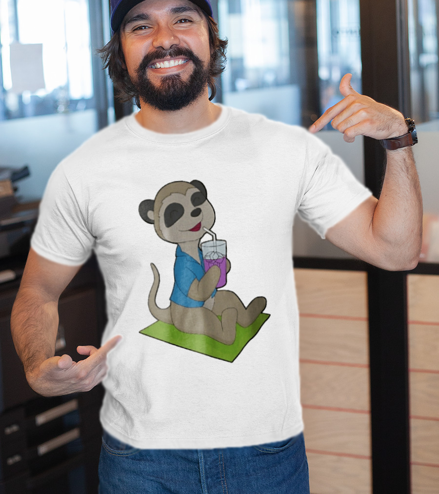 Meerkat Relaxing With Tropical Drink On Beach Towel Summer Fun T-Shirt