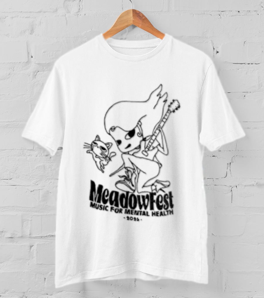 Meadowfest Dancing Cat Line Guitarist For Music And Mental Health T-Shirt