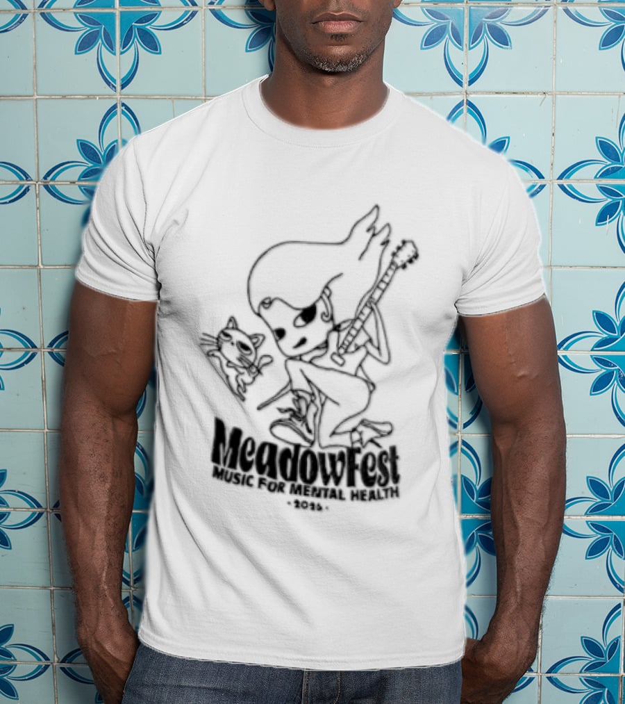 Meadowfest Dancing Cat Line Guitarist For Music And Mental Health T-Shirt