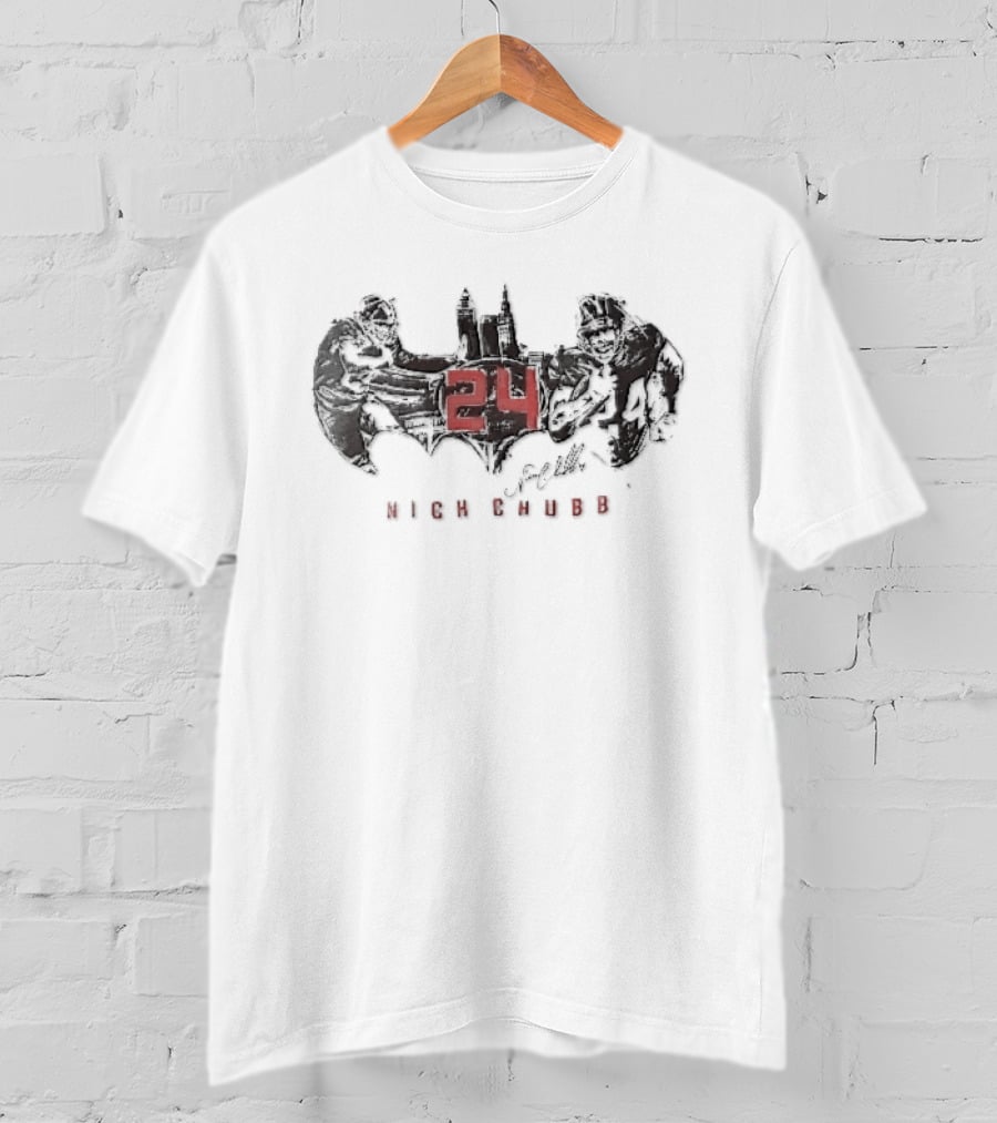 Nick Chubb 24 Cleveland Skyline Batman T-Shirt