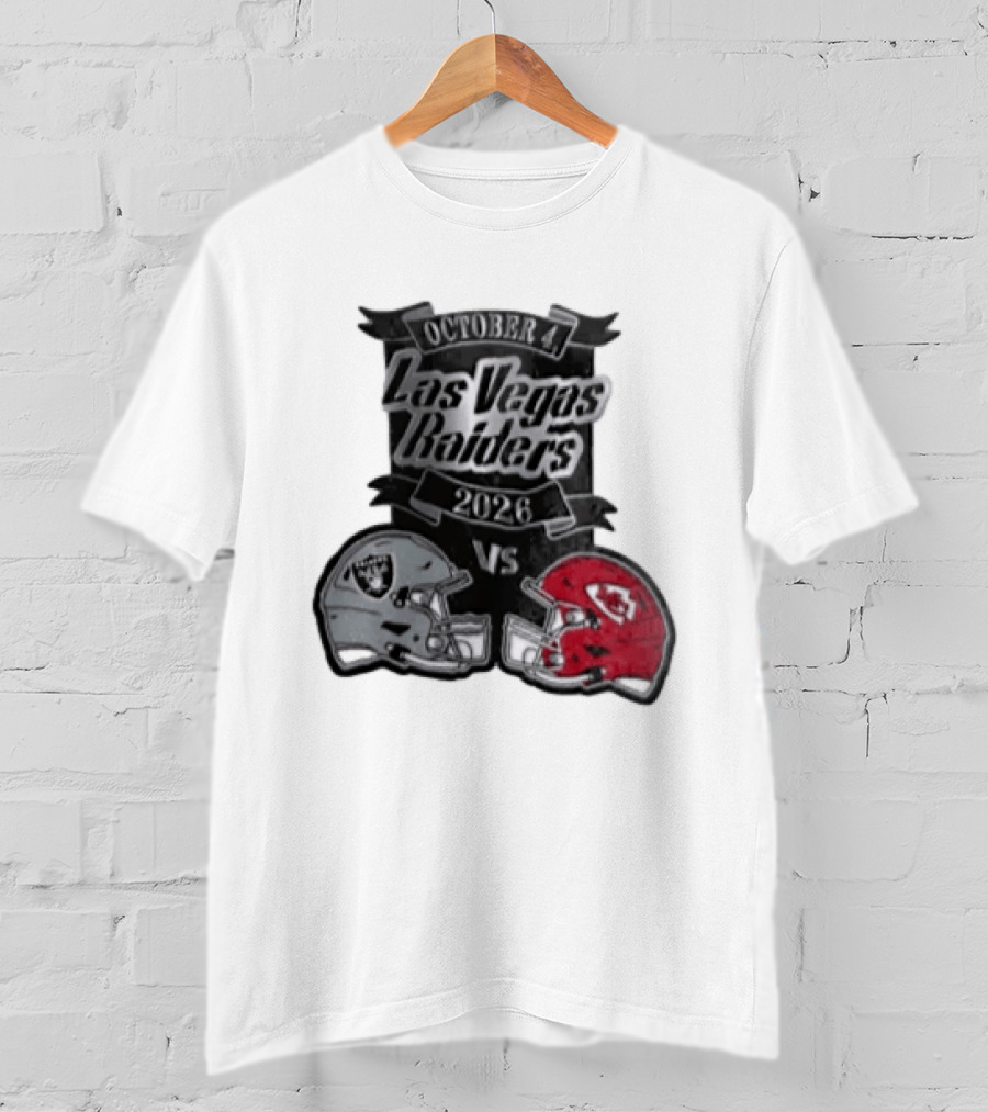 Las Vegas Raiders Vs 2026 October 4 Red Silver Opposing Football Helmets T-Shirt