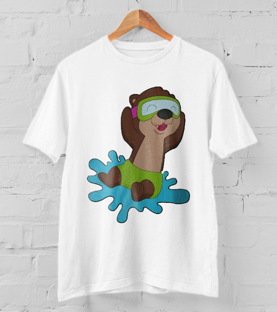 Otter Swimming With Goggles Playful Summer Splash T-Shirt