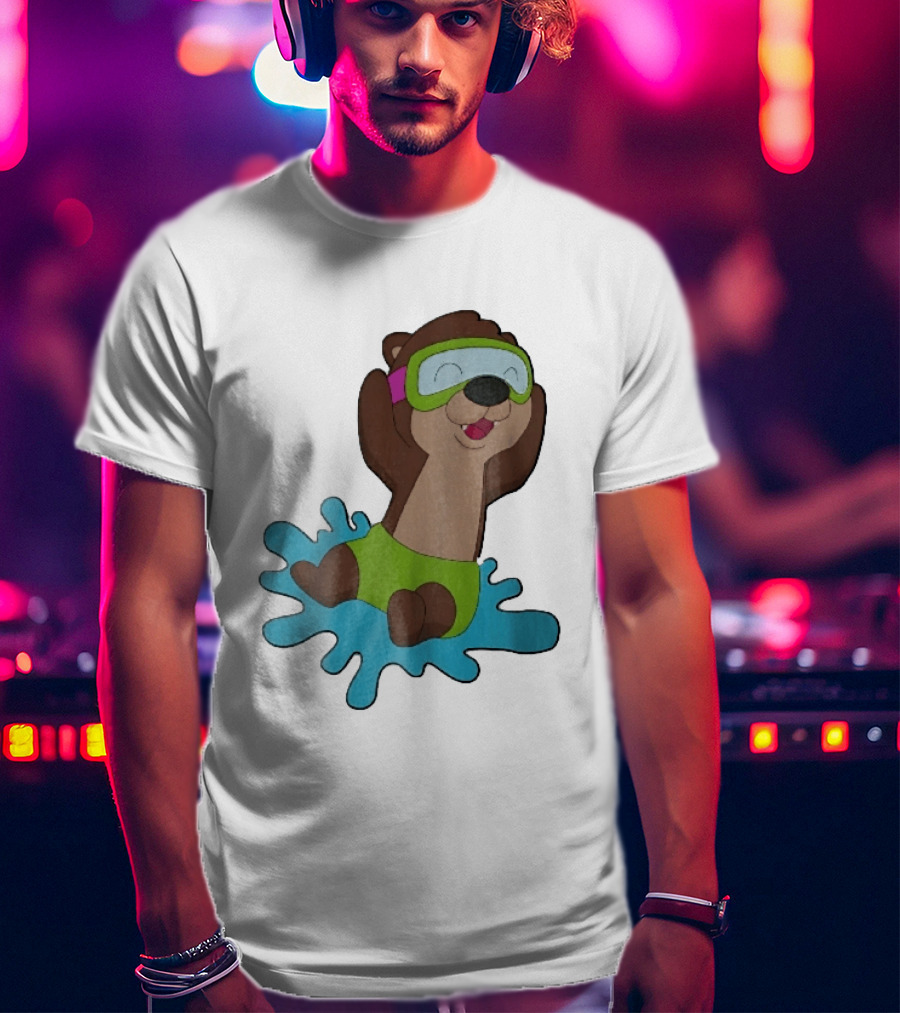 Otter Swimming With Goggles Playful Summer Splash T-Shirt
