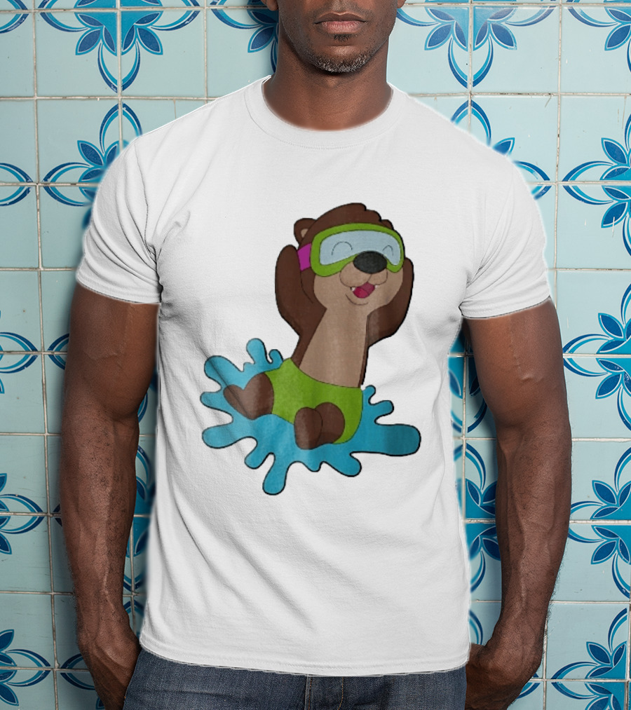 Otter Swimming With Goggles Playful Summer Splash T-Shirt