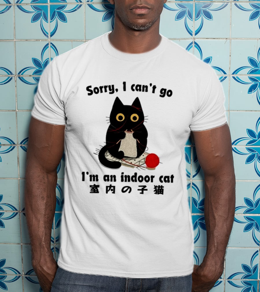 Sorry I Can't Go Knitting Indoor Cat Yarn Meme T-Shirt