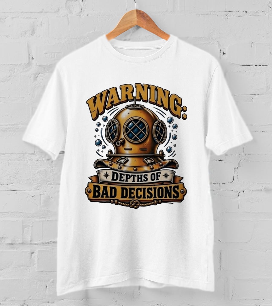 Warning Depths Of Bad Decisions Vintage Diving Helmet Adventure T-Shirt