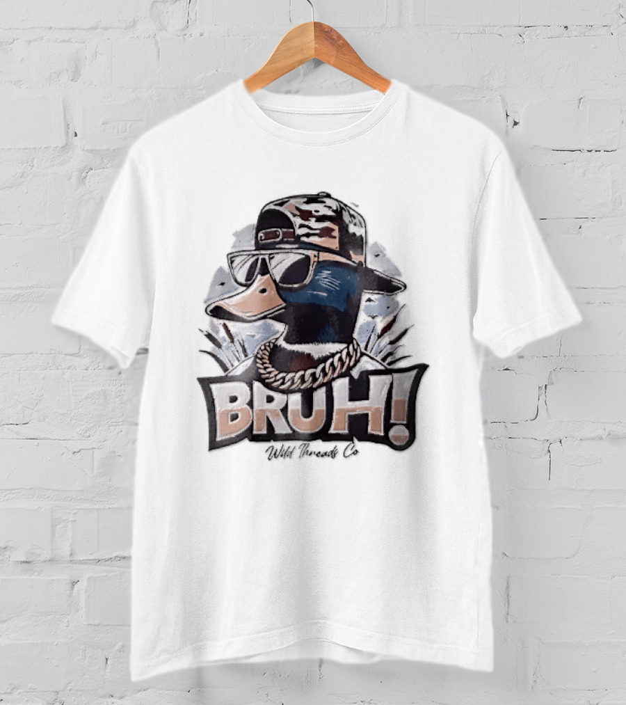BRUH Wild Threads Co Mallard Duck Sunglasses Camo Hat Gold Chain T-Shirt