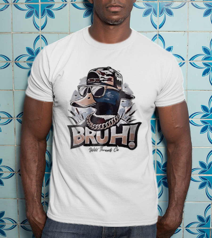 BRUH Wild Threads Co Mallard Duck Sunglasses Camo Hat Gold Chain T-Shirt
