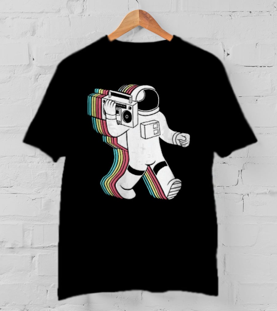 Astronaut Carrying Boombox Retro Colorful Vibes T-Shirt