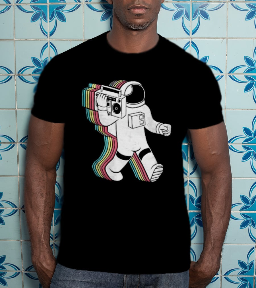 Astronaut Carrying Boombox Retro Colorful Vibes T-Shirt