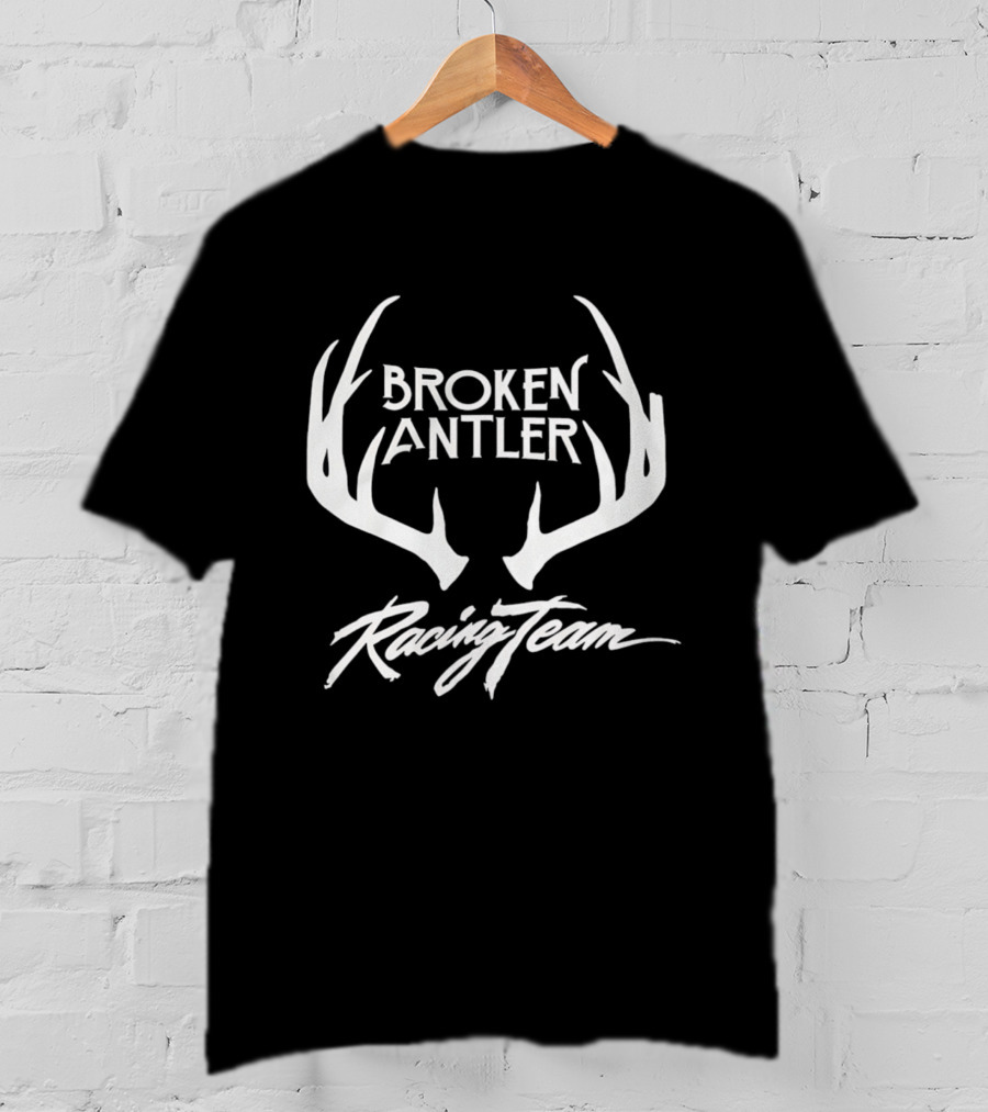 Broken Antler Racing Team Antlers Graphic Clean White Font T-Shirt