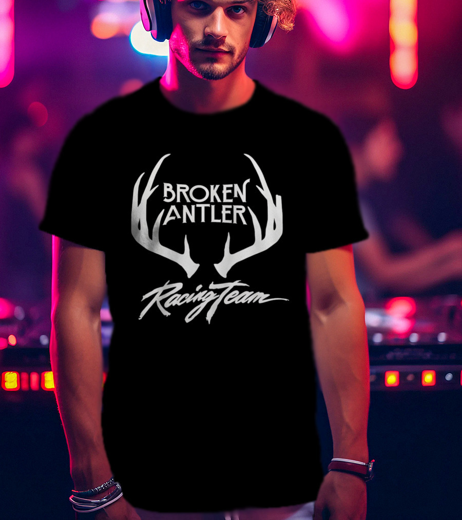 Broken Antler Racing Team Antlers Graphic Clean White Font T-Shirt