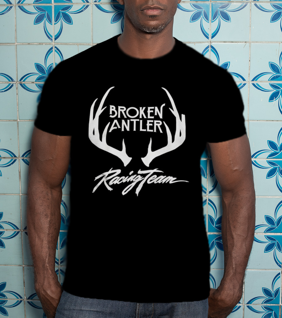 Broken Antler Racing Team Antlers Graphic Clean White Font T-Shirt