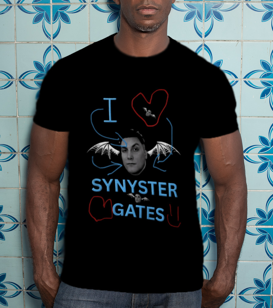 I Love Synyster Gates Head Cutout Bat Wings Scribbles T-Shirt