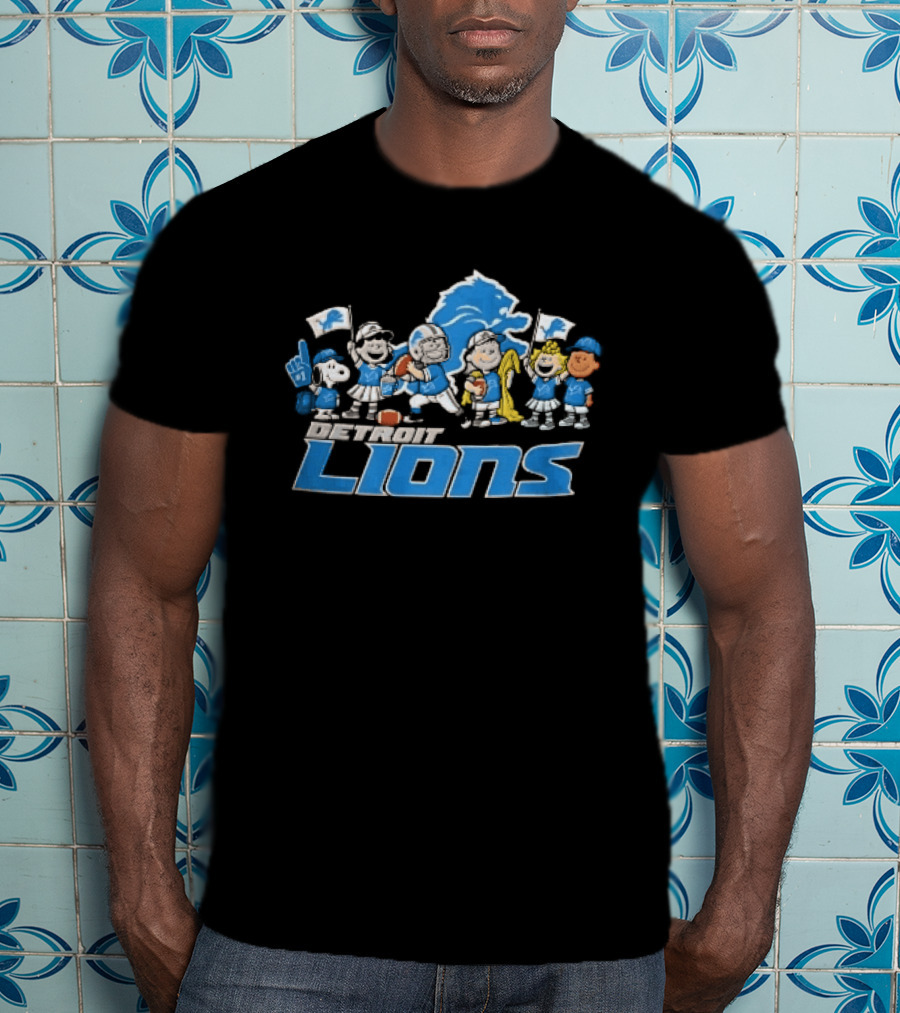 Detroit Lions Noel Peanuts Characters Christmas Football Celebration T-Shirt