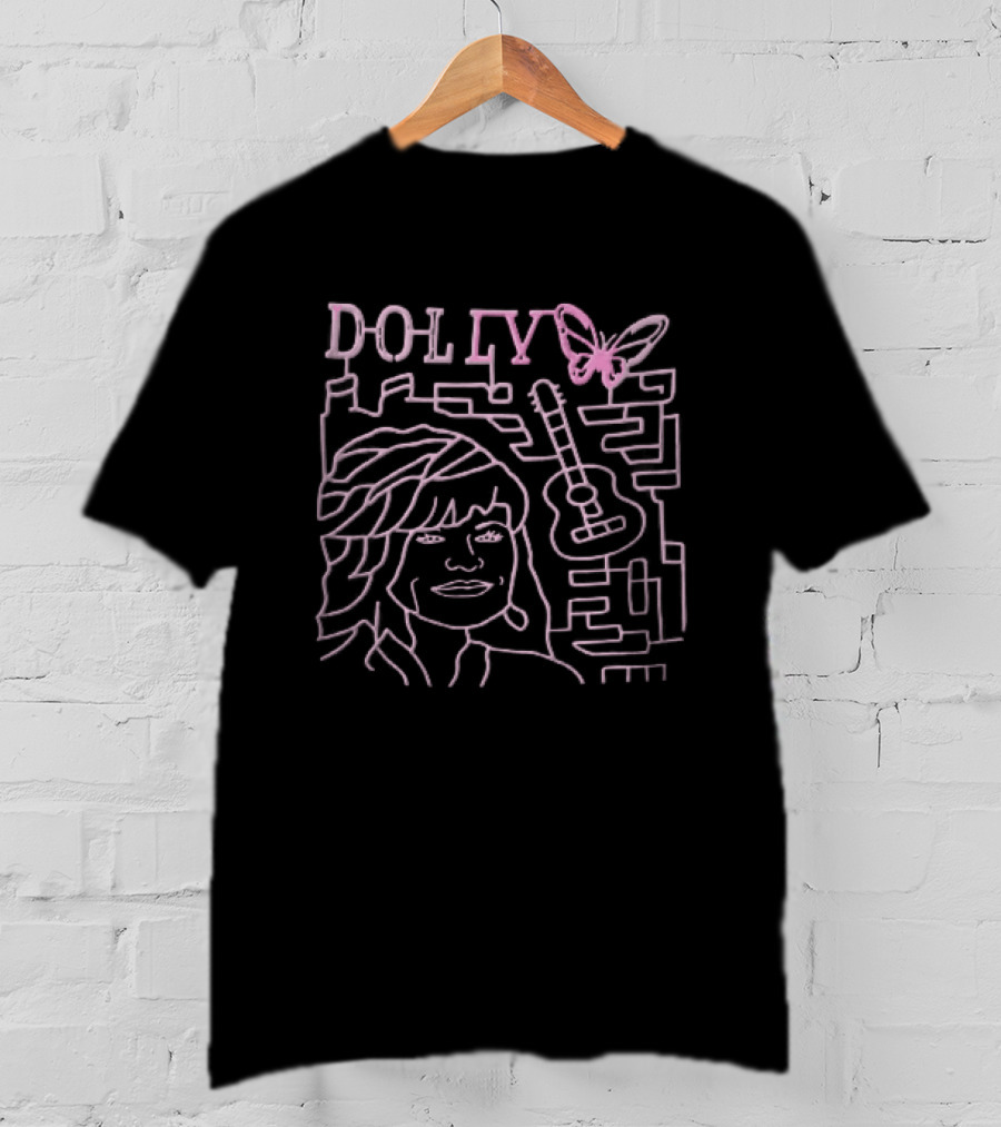 Dolly Music Guitar Butterfly Pink Line T-Shirt