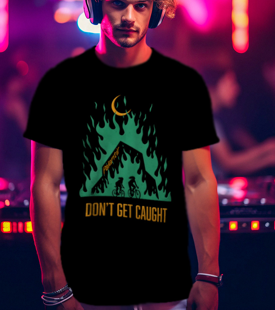Don't Get Caught Palantir Bicycle Riders Green Flames Crescent Moon T-Shirt