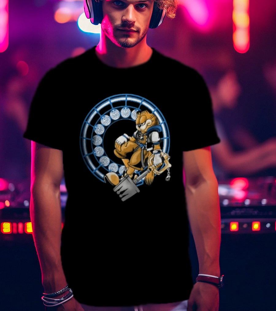 Kingdom Hearts Cat Keyblade Garfield Crossover Keyblade Wielder In Blue Circle T-Shirt