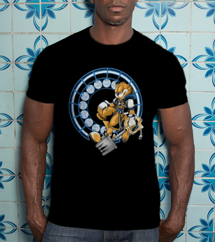 Kingdom Hearts Cat Keyblade Garfield Crossover Keyblade Wielder In Blue Circle T-Shirt